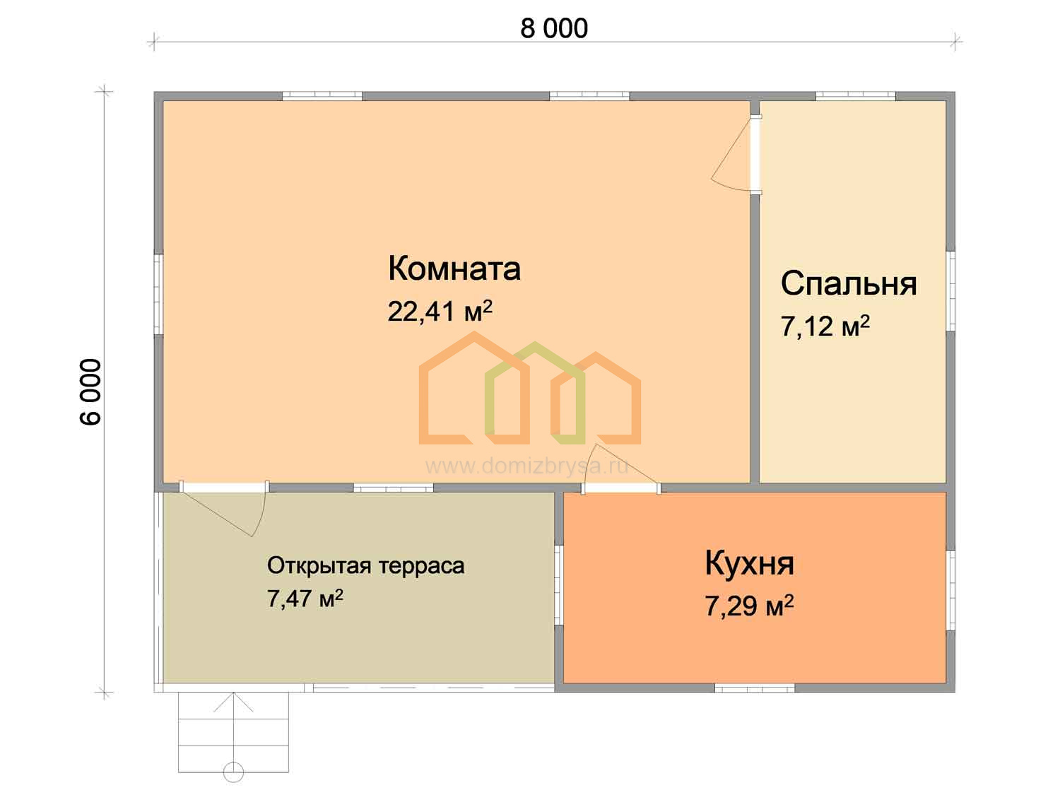 Брусовой садовый домик с террасой Бук - 2 (БТ) 6x8 Площадь: 48 м² с  террасой купить под ключ в Выборге